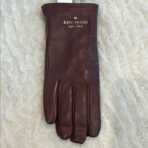 Kate Spade Merlot Leather Floating Logo Leather Gloves new w tags large - Picture 3 of 8